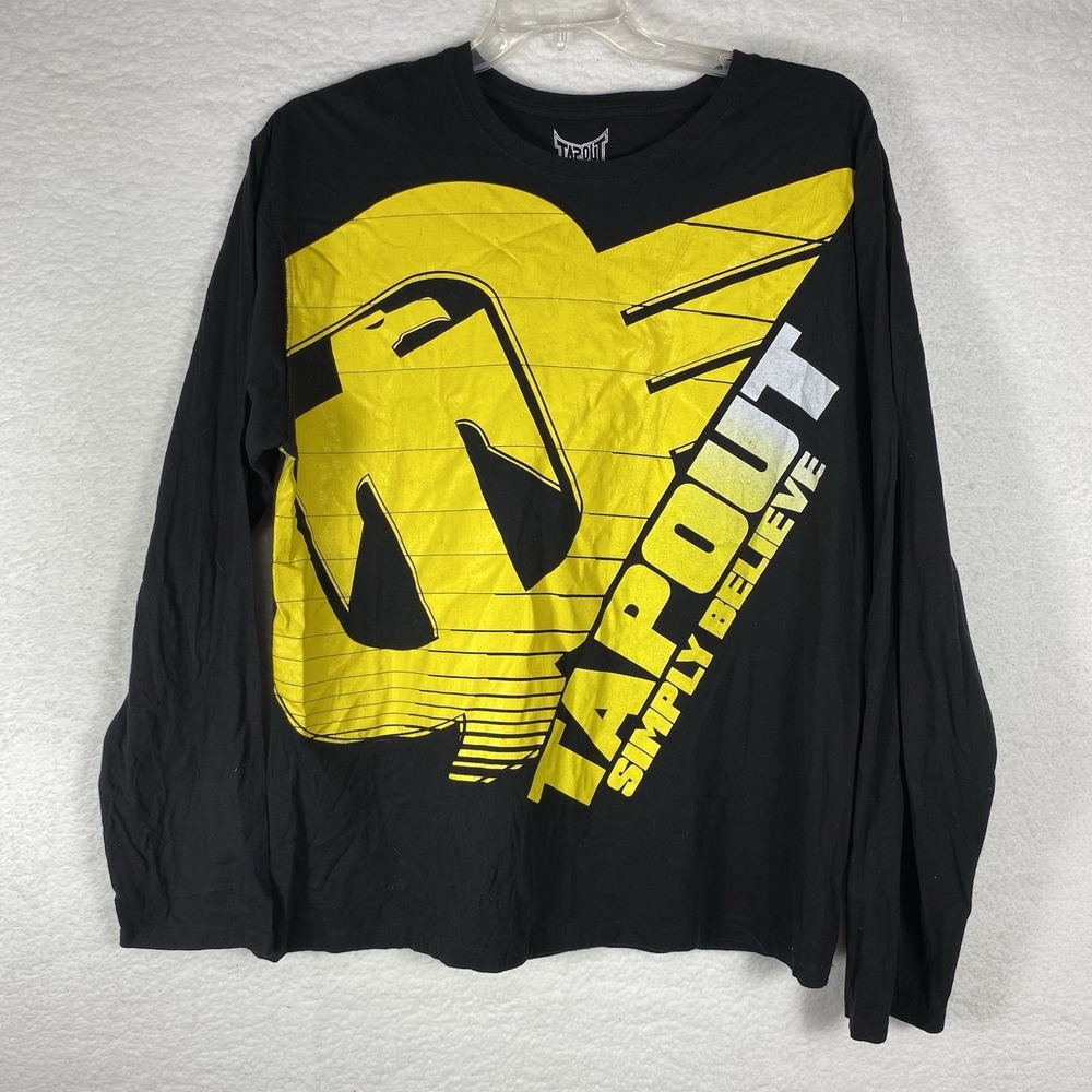 Tapout Mens XXL Long Sleeve Graphic Tee Black Yellow Simply Believe MMA Shirt
